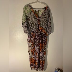 CAbi Escape Dress Womens Large Drawstring waist Animal Print Multicolor